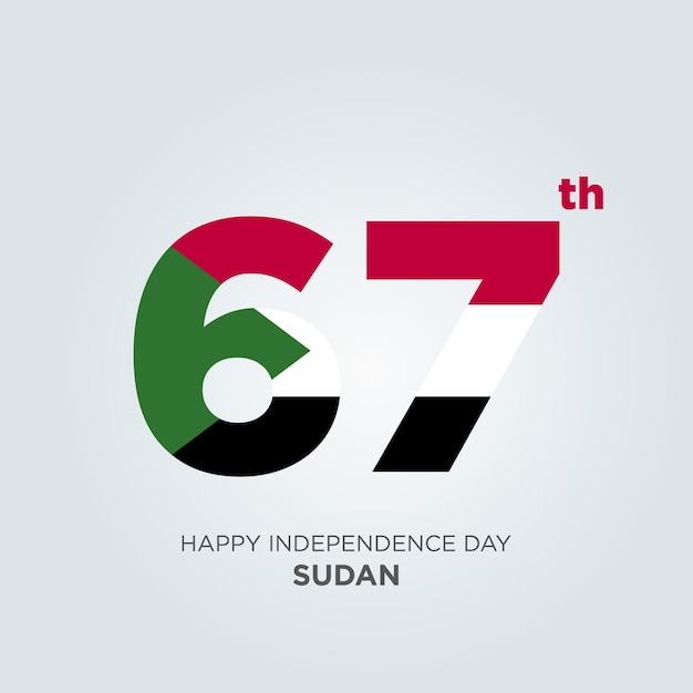 Felice giorno dell'indipendenza sudan design. numero 67 realizzato con la bandiera del sudan.