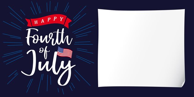 Vector happy independence day usa advertising banner with 3d sheet of paper fourth of july creative text