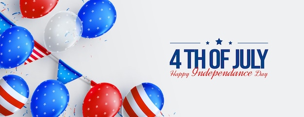 Happy independent 4th of july with stars and stripes on balloons