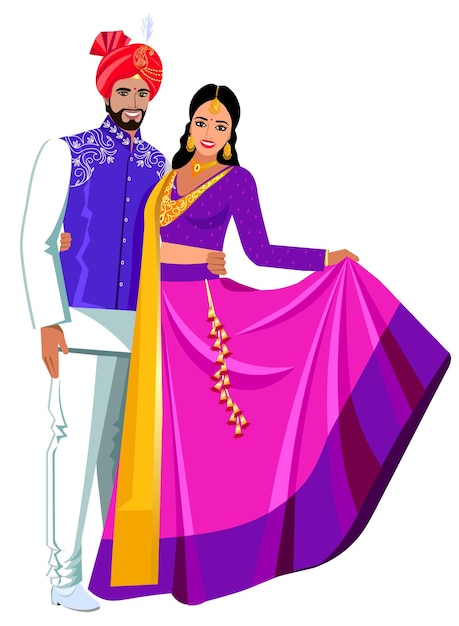 happy indian couple cartoon