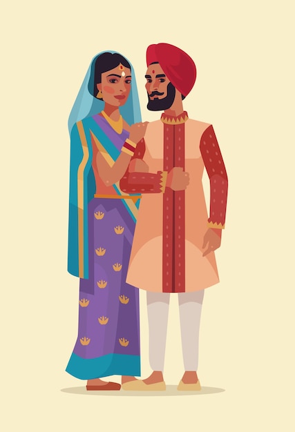 Happy indian couple flat cartoon illustration