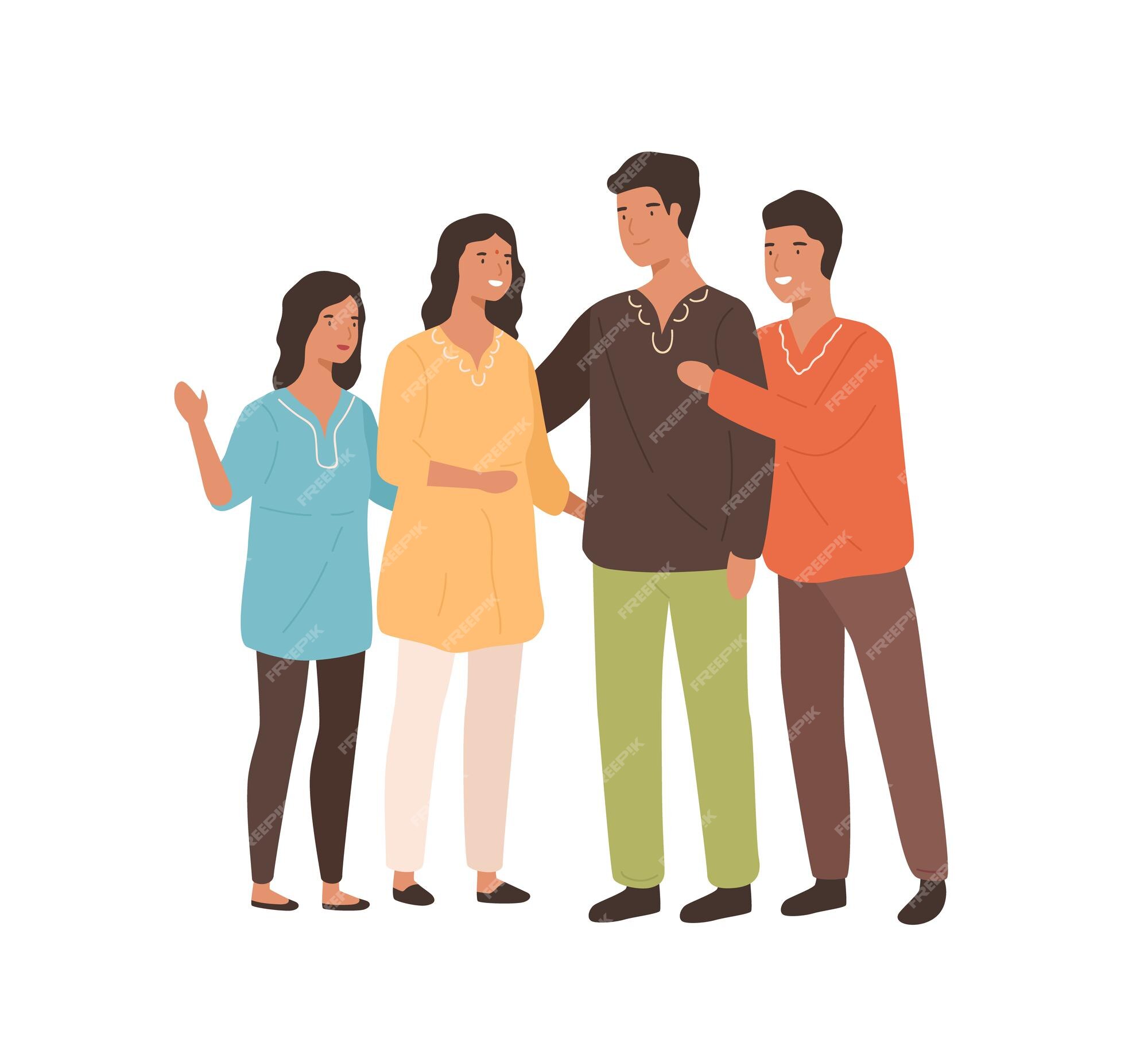 Premium Vector | Happy indian family in national colored clothing ...