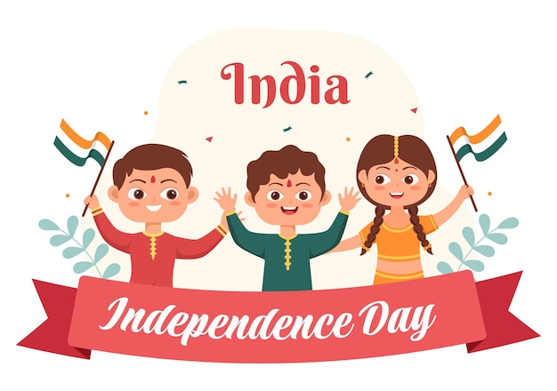 Happy Indian Independence Day which is Celebrated Every August with Flags in Illustration