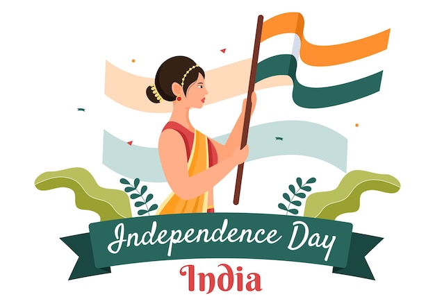 Happy indian independence day which is celebrated every august with flags in illustration