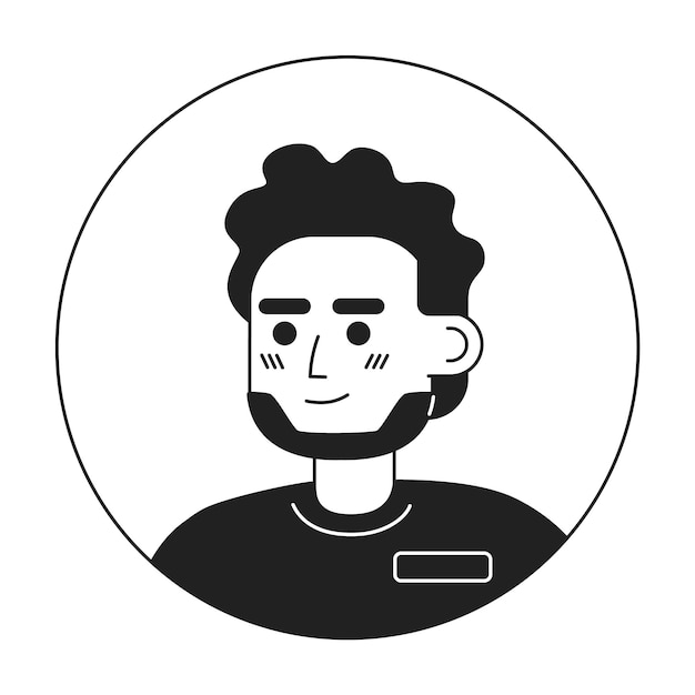 Счастливый индийский мужчина монохромная плоская линейная голова персонажа Редактируемый значок мультяшного аватара Человек с бородой и вьющимися волосами Эмоции лица Красочная точечная иллюстрация для анимации веб-графического дизайна