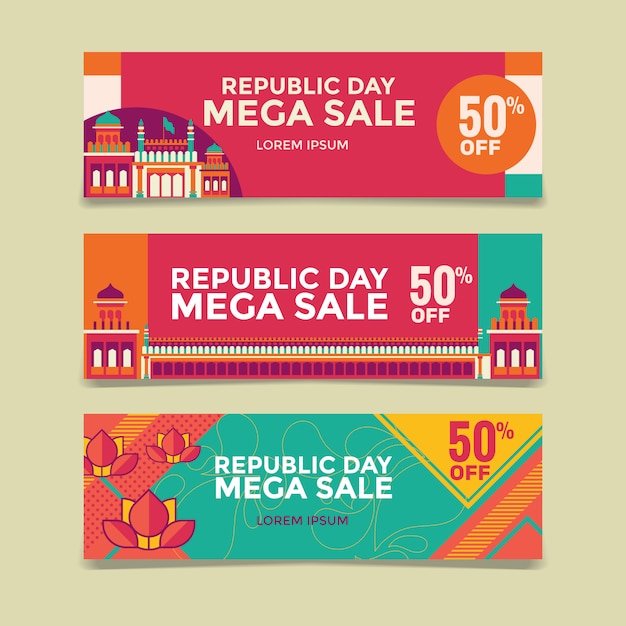 Happy Indian Republic Day Mega Sale banner with Red Fort  background