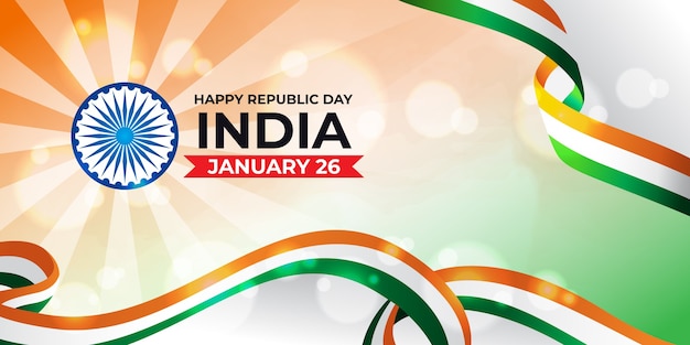 인도 삼색 국기와 함께 행복 한 인도 공화국의 날