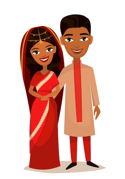 Vector happy indian young family couple