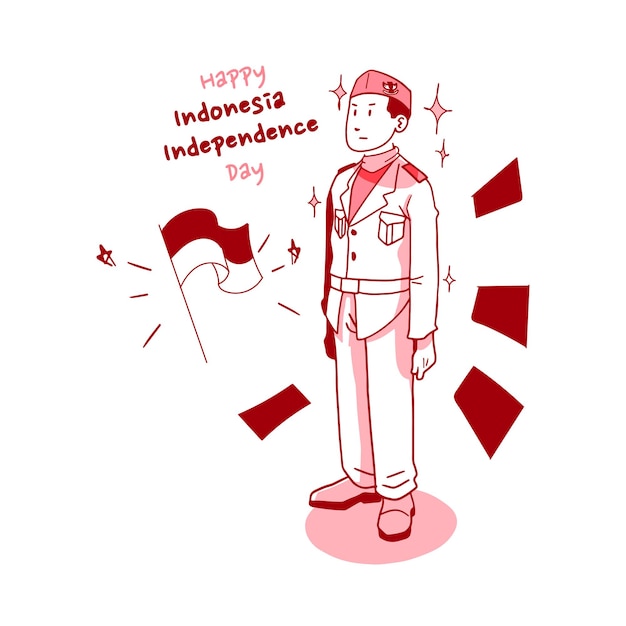 Vector happy indonesia independence day 17 august illustration boy flag squad