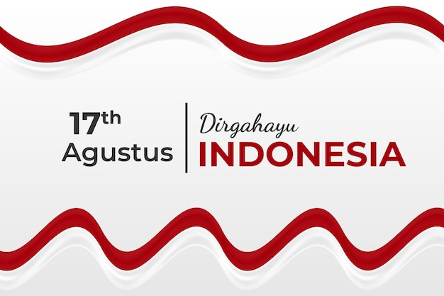 Happy Indonesia independence day greeting card template design with waving flag ribbon