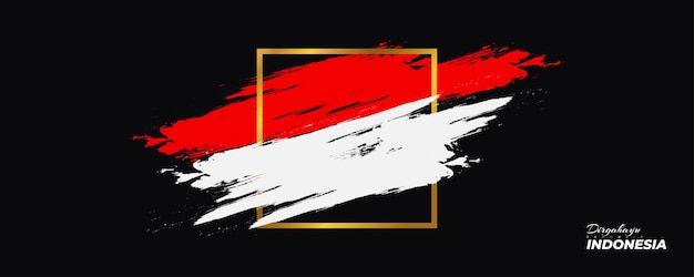 Felice giorno dell'indipendenza dell'indonesia bandiera rossa e bianca indonesiana sullo sfondo con il concetto di pennello dirgahayu republik indonesia