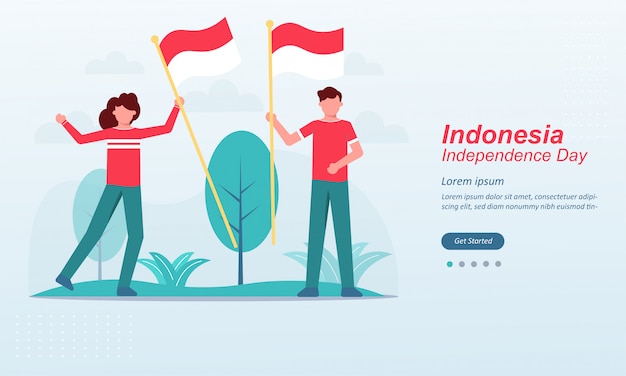 Modello felice della pagina di atterraggio di festa dell'indipendenza dell'indonesia