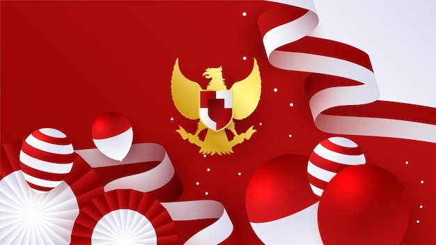 Happy Indonesia Independence day with red white flag and Pancasila design background 17 Agustus Indonesia background banner vector illustration Dirgahayu Kemerdekaan Republik Indonesia Background