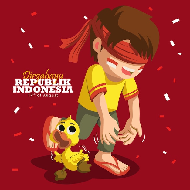 Happy Indonesian Independence Day august 17th catching duckling contest vector illustration design