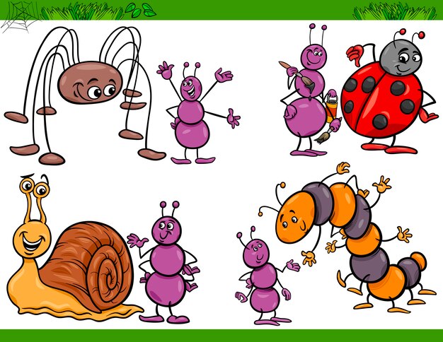 happy insects set cartoon illustration