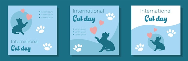 Happy international cat day social media post banner set august 8th pet kitten celebration