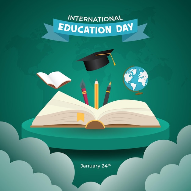 Happy International Education Day 24 januari illustratie met het educatieve instrument