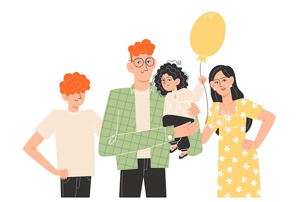 Happy international family are standing next to each other