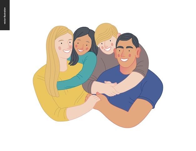 Vector happy international family with kids family health and wellness modern flat vector concept digital illustration of a happy family of parents and children family medical insurance plan