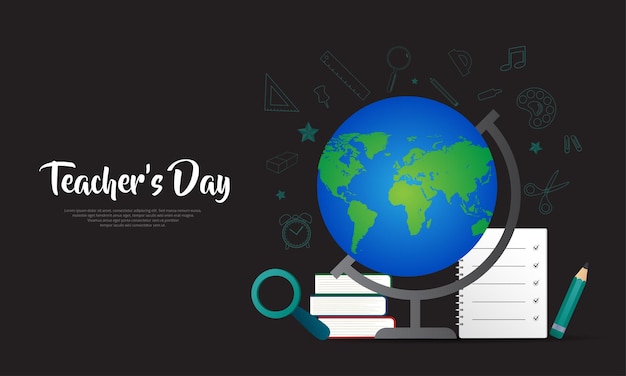 Happy International Teacher's Day design background with flower and stationary elements vector