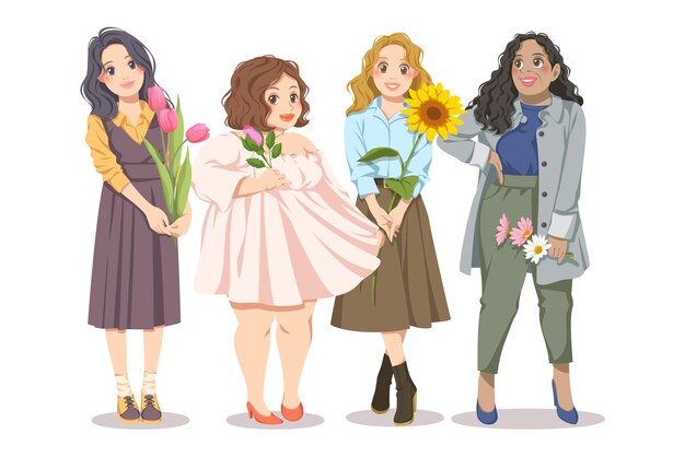 Vector happy international woman's day empowerment of woman eight of march celebration protect free confident women for feminism independence freedom empowerment activism for women rights