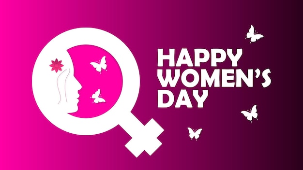 紫色で 3 月 8 日のグリーティング カードのデザインの幸せな国際女性の日