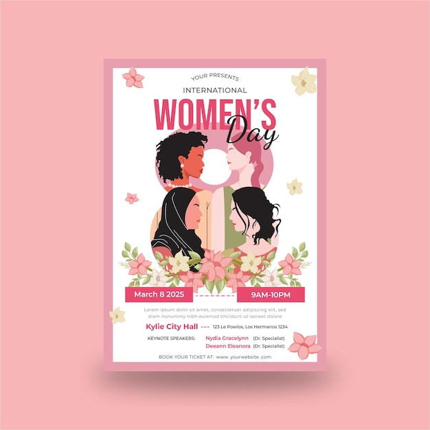 Happy International Women's Day A4 Flyer vector illustratie verticale poster sjabloon