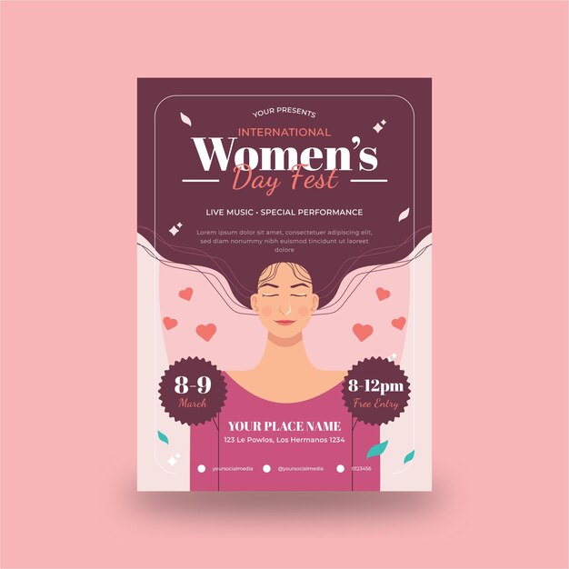 Vector happy international women's day a4 flyer vector illustration vertical poster template