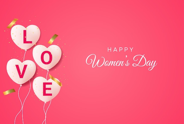 Happy International women's Day greeting cards with realistic hearts