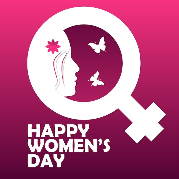 Happy international women's day social media post design, card and poster in purple and pink color