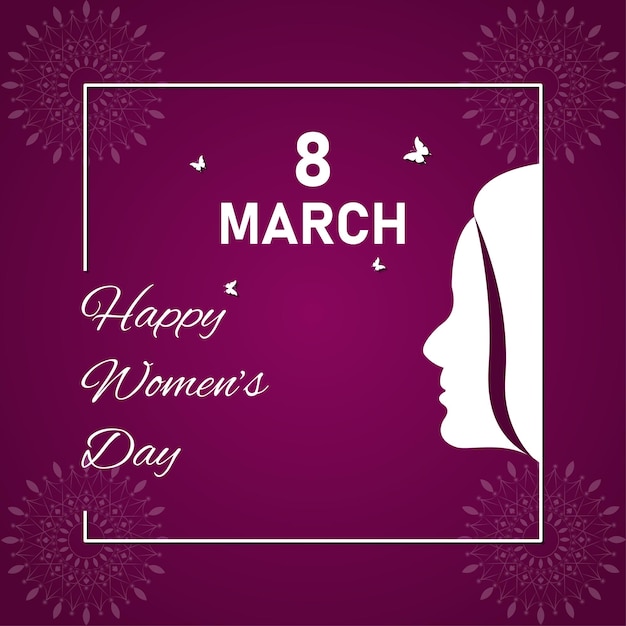 Happy International Women's Day Social media postontwerp, kaart en poster in paarse en roze kleur