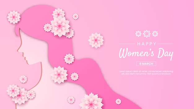 Happy International Womens Day 8 march with flower paper cut style