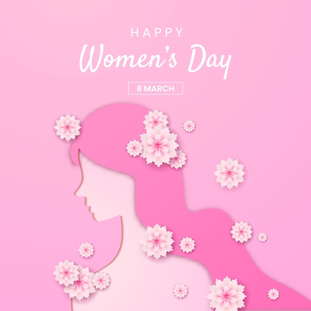 Happy International Womens Day 8 march with flower paper cut style