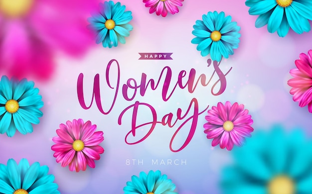 Вектор Счастливого международного женского дня цветочная иллюстрация 8 марта векторный дизайн красочный весенний цветок
