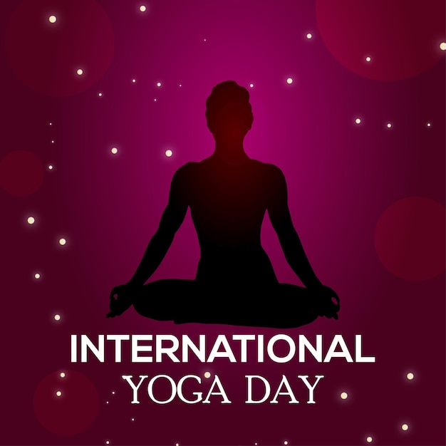 Felice giornata internazionale dello yoga viola sfondo nero social media design banner vettore gratuito