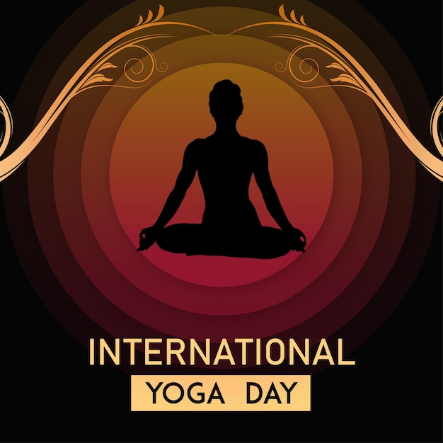 Happy international yoga day yellow black background social media design banner free vector