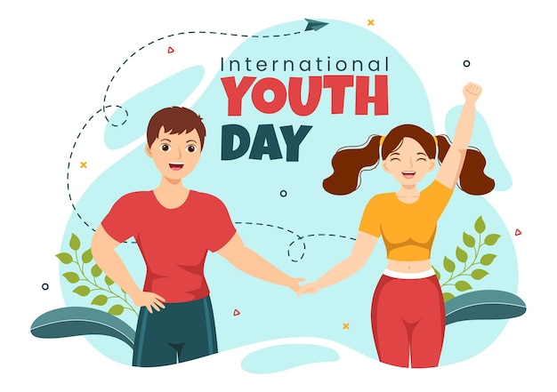 Happy International Youth Day Illustratie met jonge jongens en meisjes saamhorigheid