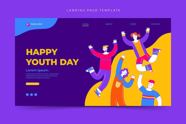 Happy international youth day landing page template