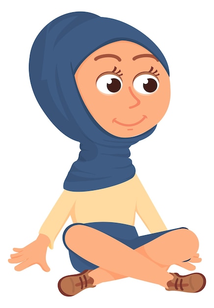 Happy islamic girl middle eastern cartoon kid character