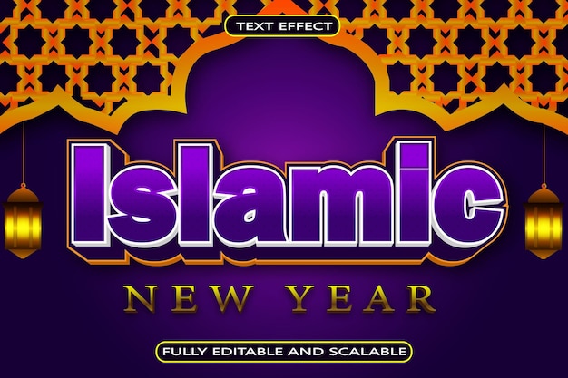 Happy islamic new year editable text effect 3 dimension emboss modern style