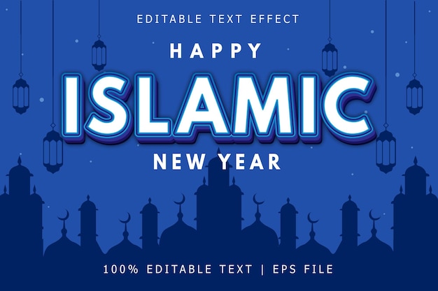 Felice anno nuovo islamico effetto testo modificabile 3 dimensioni rilievo stile moderno