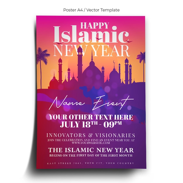 Счастливый исламский новый год шаблон плаката