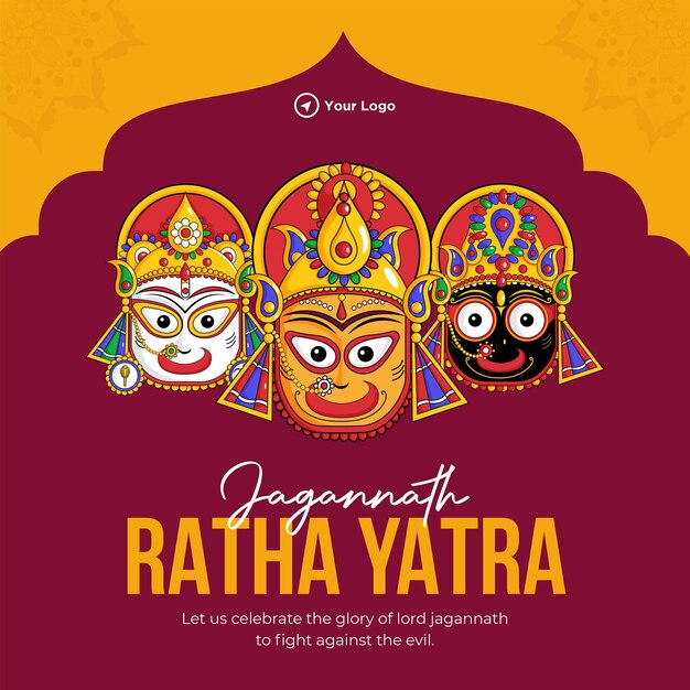 Шаблон дизайна баннера индийского фестиваля Happy Jagannath Rath Yatra