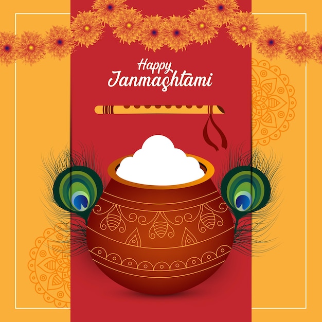 Happy janmashtami dahi handi festival greeting background design