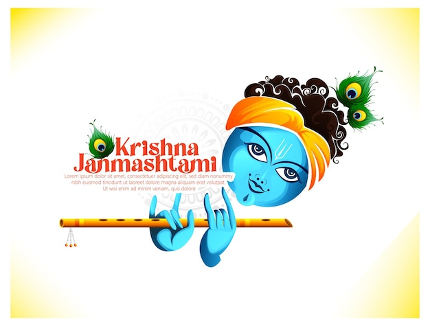 인도의 행복한 잔마슈타미 축제 배경, 반수리(플루트)를 연주하는 크리슈나 경의 그림