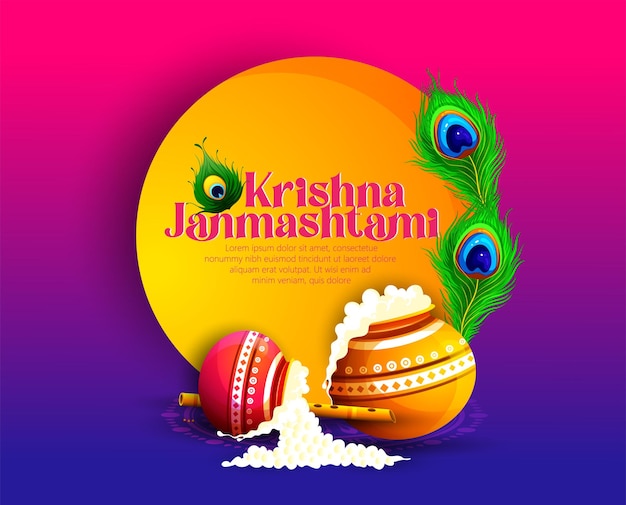 Happy Janmashtami festival background of India, illustration of Lord Krishna playing bansuri (flute)