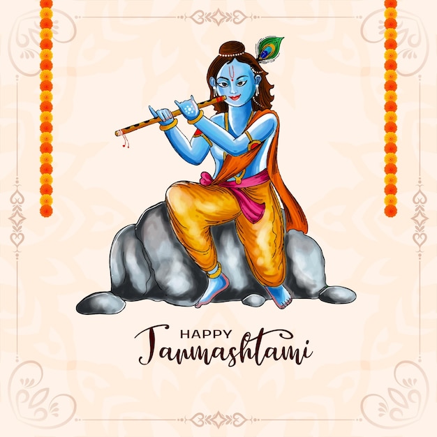 Happy janmashtami festival Indian religious background vector