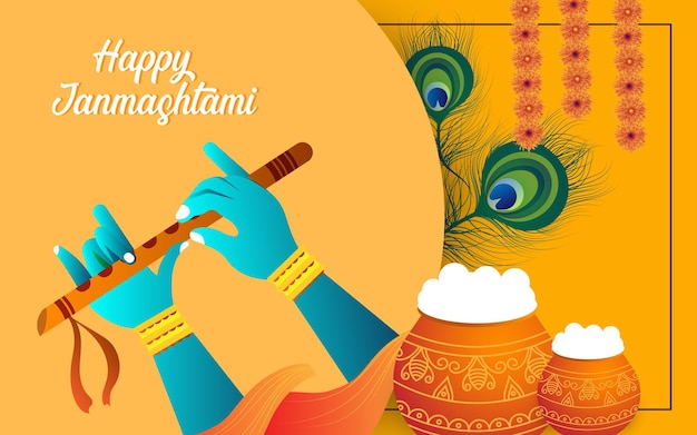 Happy janmashtami festival religious greeting background design