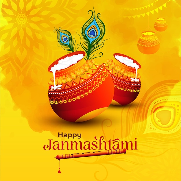 Vettore buon giorno janmashtami background design template illustrazione vettoriale