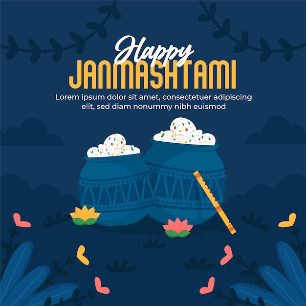 Happy janmashtami hindu festival celebration for social media post